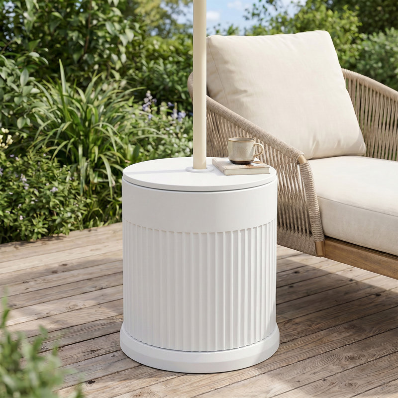 3-in-1 50Lbs PP Patio Side Table Umbrella Base with Storage, white