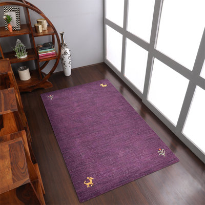 Tapis écologiques en laine nouée à la main Manns - mauve, design moderne contemporain, tapis épais antidérapants faits à la main pour salon, chambre à coucher