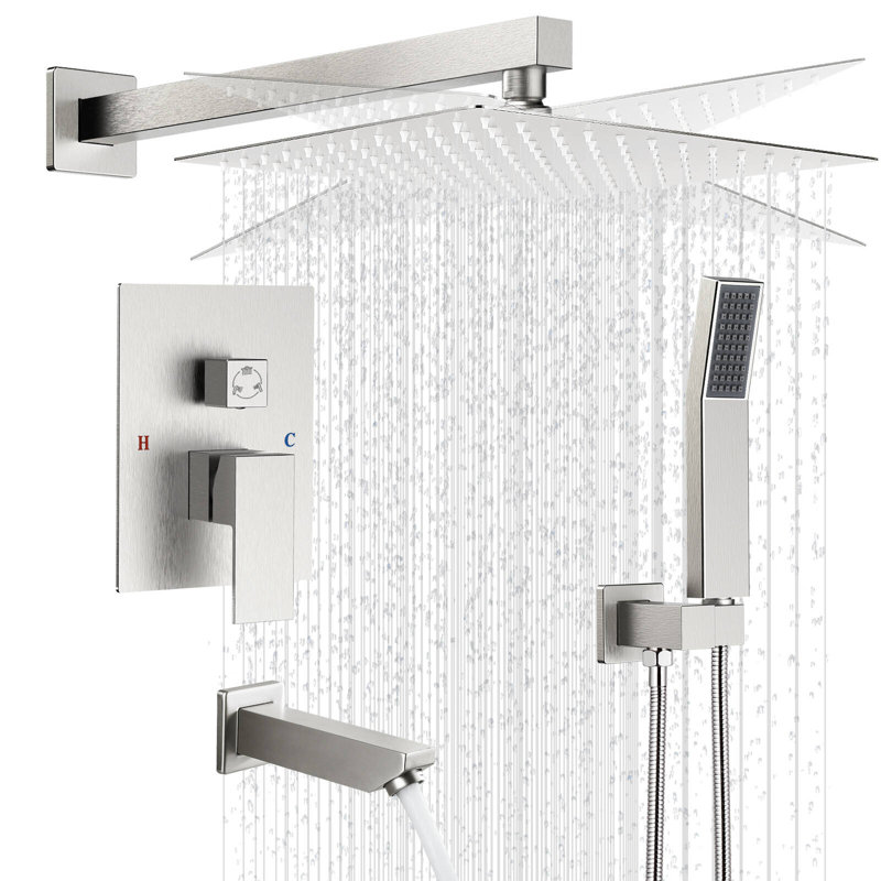 Système de douche complet avec valve brute, Nickel brossé