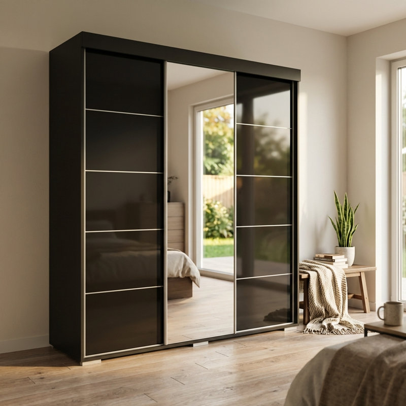 Armoire noire 71 "avec miroir Aria, Noir