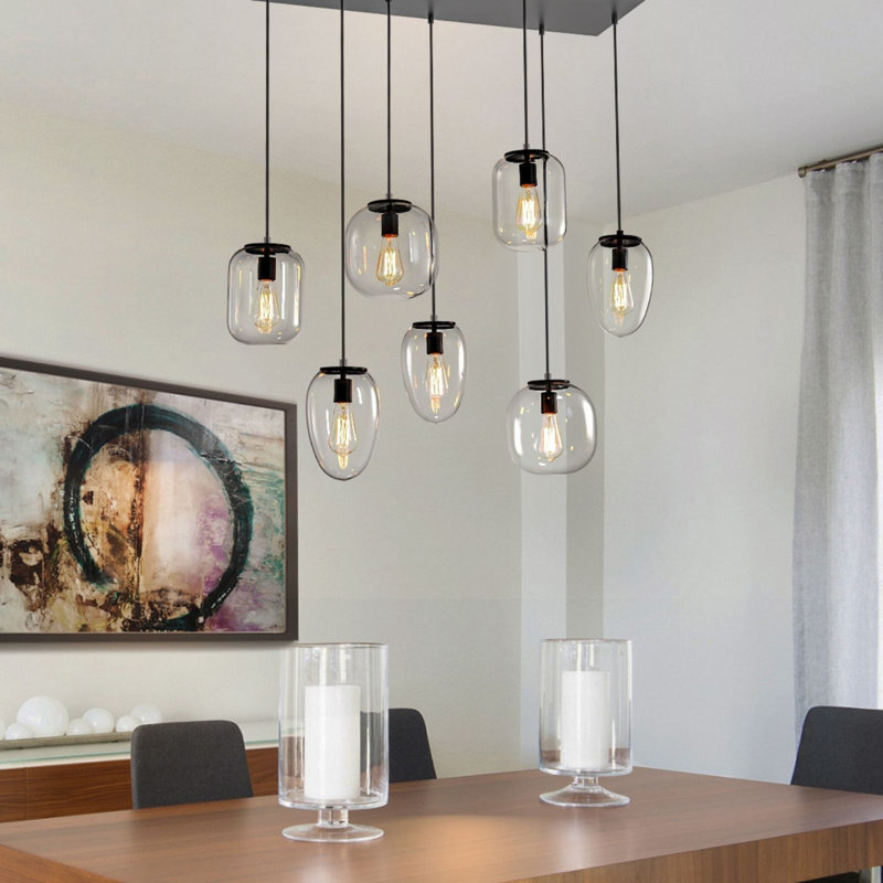 7-Light Kitchen Island Cluster Pendant, Matte Black