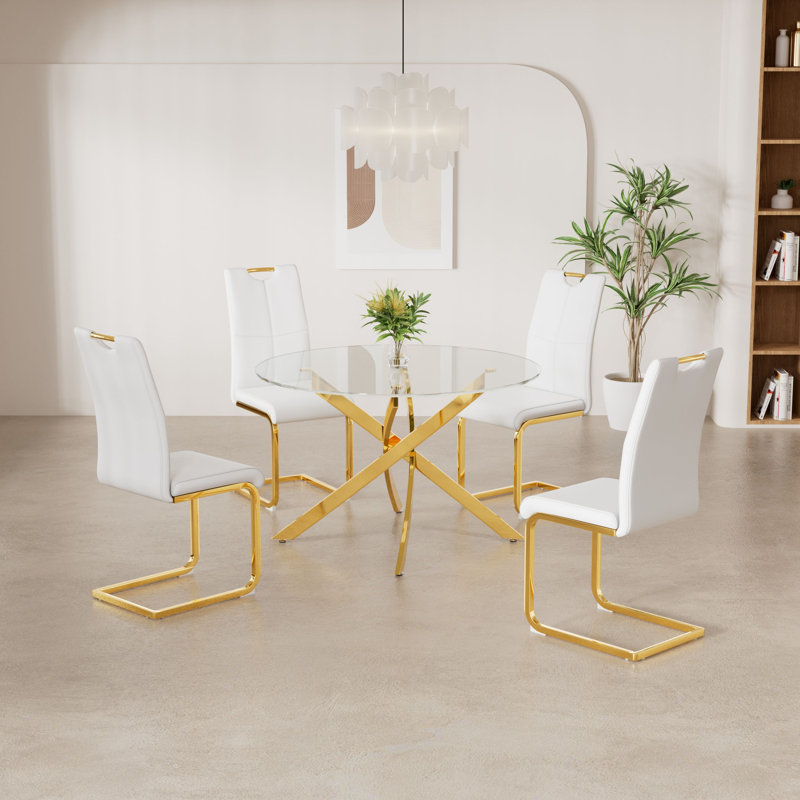 Ensemble de salle à manger à piédestal rond 5 pièces, 5