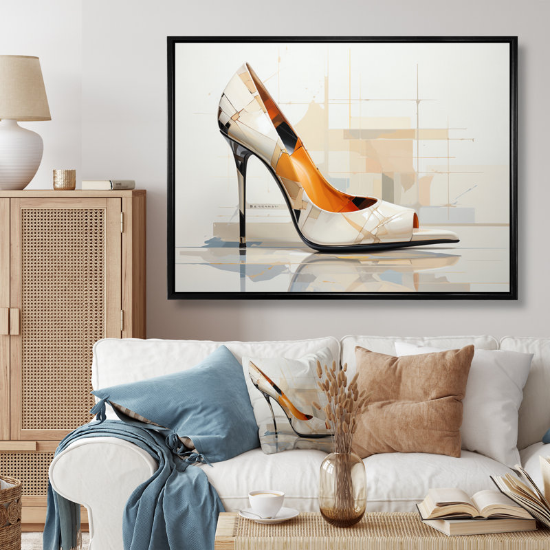 «Beige High Hells Collage II», reproduction d'art sur toile, Cadre flottant noir, H 30 po x l 40 po x P 1,5 po