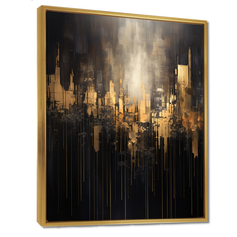 «Futur City Dreams NY», art mural abstrait, vagues modernes, Toile avec cadre flottant or, H 40 po x l 30 po x P 1,5 po