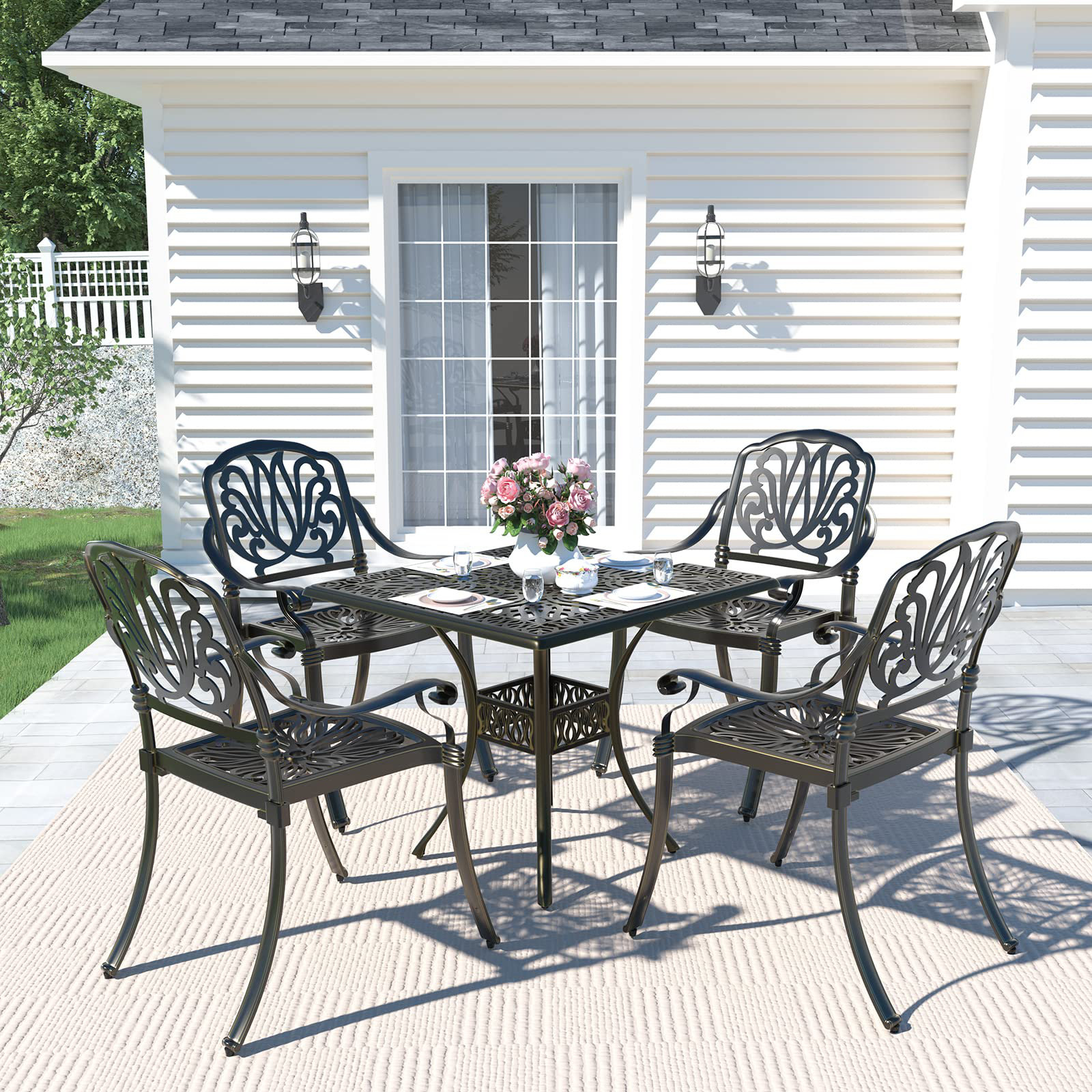 MEETWARM 4 Person Square Outdoor Dining Set Reviews Wayfair Canada   4 Person Square Outdoor Dining Set 