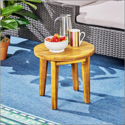 Durable Acacia Wood Outdoor Side Table With Teak Finish And Weather-Resistant Design For Patio Or Garden Use