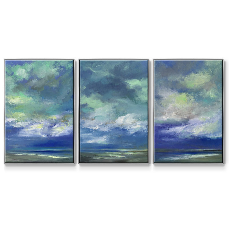 " Island Dusk " 3 - Pieces, 36" H x 72" W, Silver Framed
