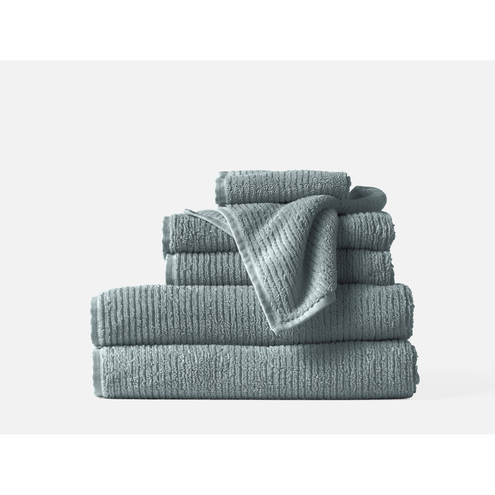 Temescal Organic Ribbed 6pc Towel Set, Lagoon