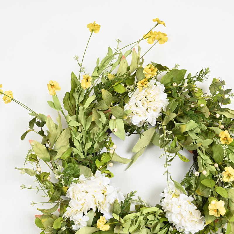 26" Spring Front Door Hydrangea Wreath, Green/White