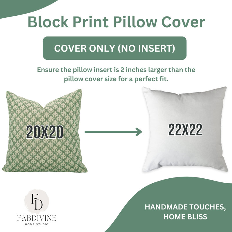 Block Print Throw Pillow Cover DTBLKTLSquare, Green Floral 4, Square, 20"H x 20"W