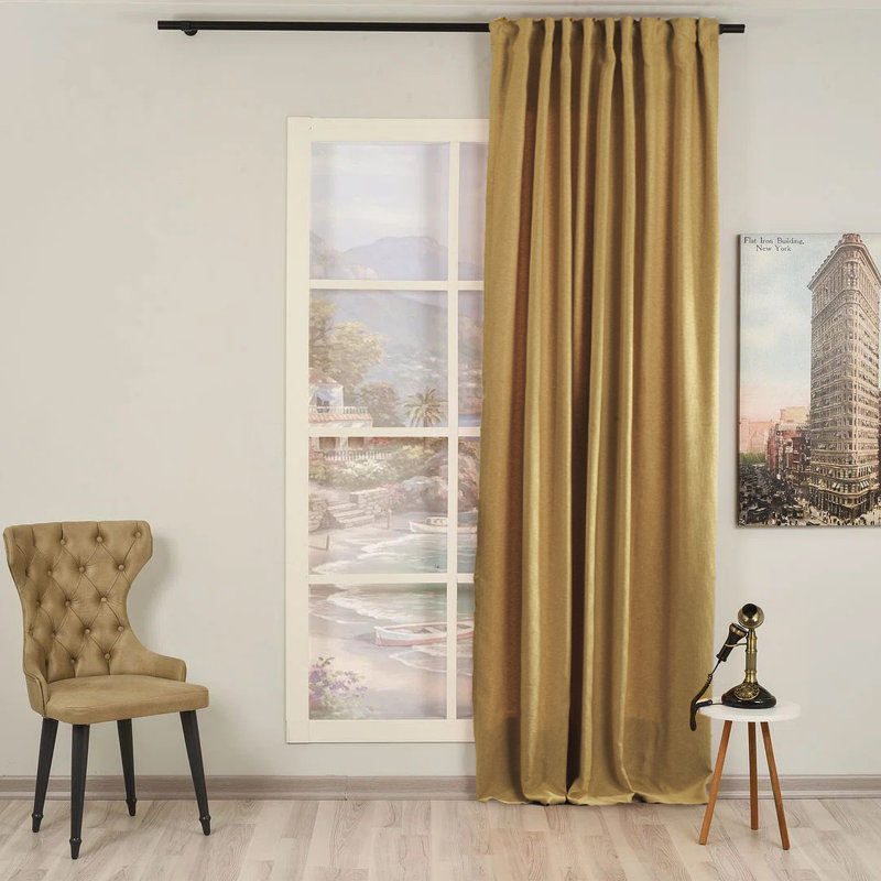 Extra Long & Extra Wide Faux Linen Decorative Curtain Single Panel, 140cm Width x 200cm Drop, Mustard Yellow