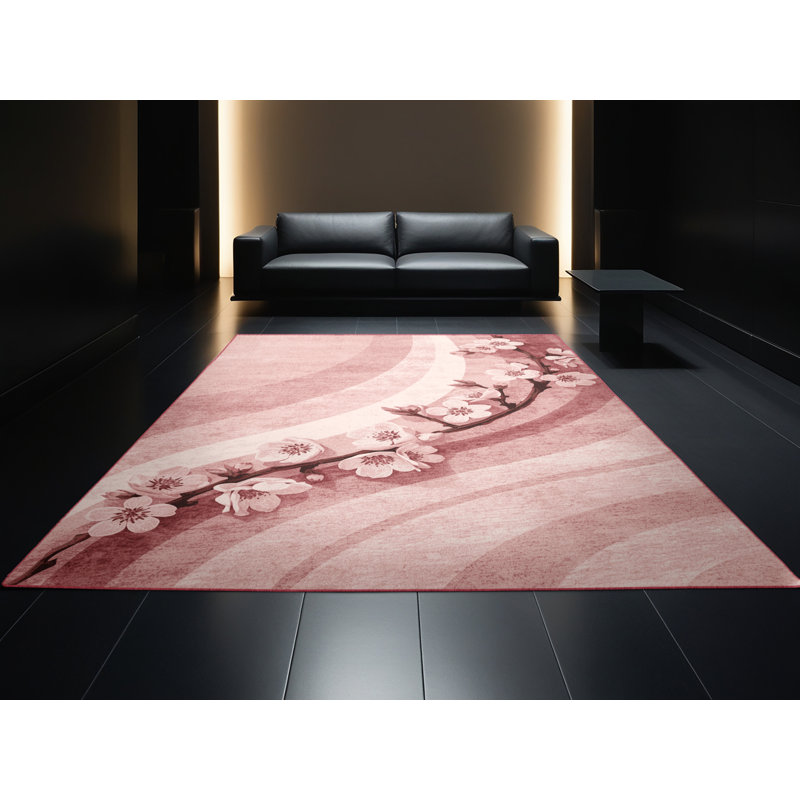 Machine Washable Aguayo Easter Modern & Contemporary Abstract Rug in Pink – Rose Binding, 6x9