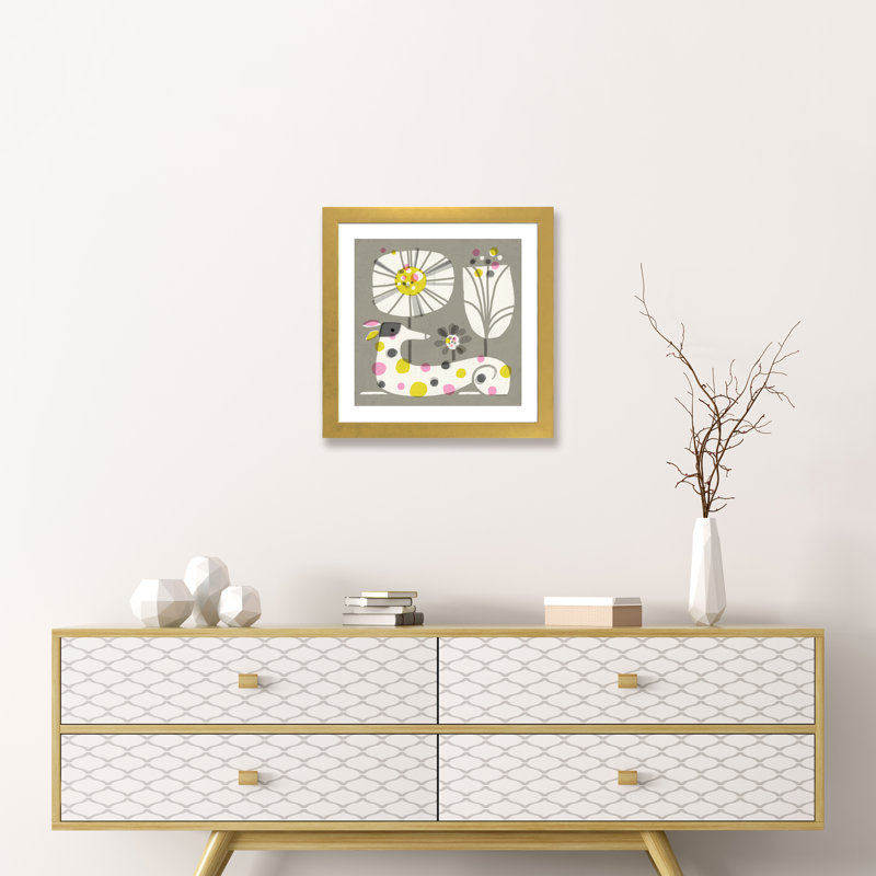 «Dog Dots» par Terry Runyan - impression, Papier encadré doré, Blanc, H 16 po x l 16 po x p 1 po