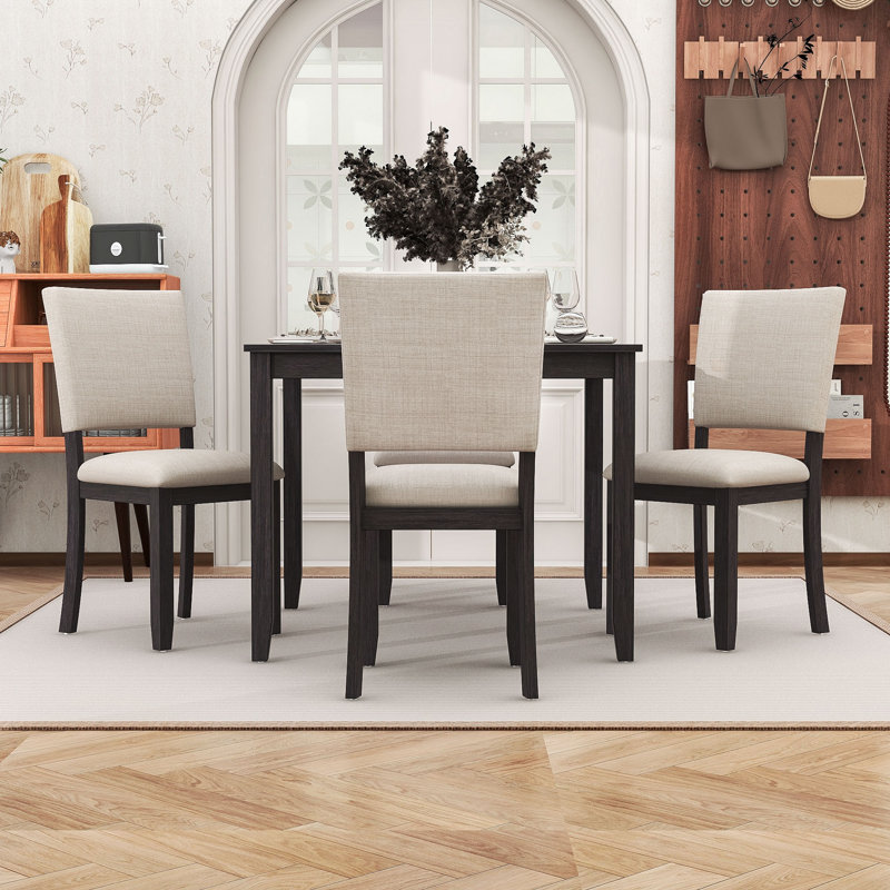 Modern 5-Piece Dining Table Set with Square Table and 4 Upholstered Chairs, Antique Black