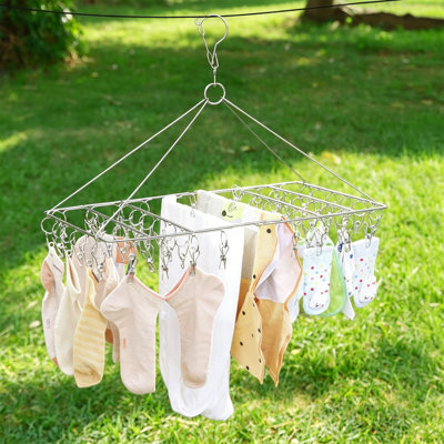 Folding Sock Dryer with 52 Pegs, Stainless Steel Swivel Drying Rack for Underwear & Small Items