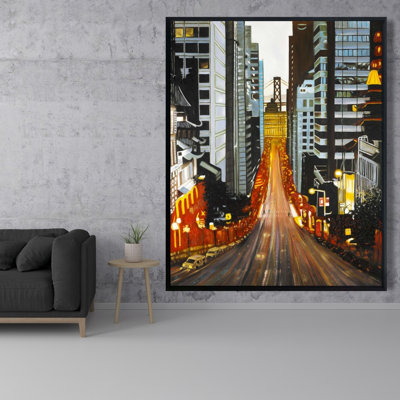 «San Francisco by Night - Scenic Building», reproduction sur toile encadrée