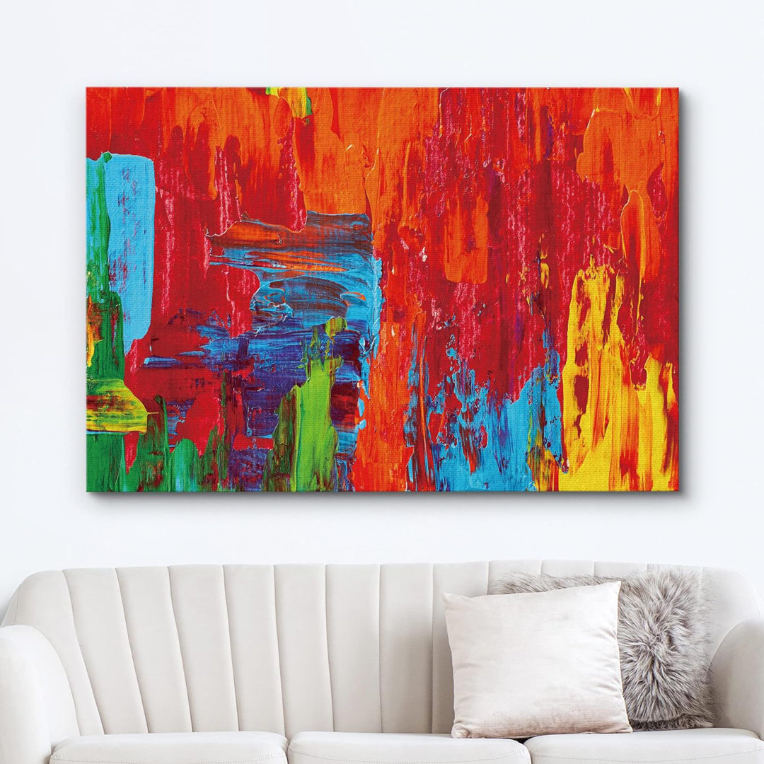 Grunge Abstract Paint Stroke Effect Bright Red Color Block Textured Strokes Effect Colorful Abstract Large Framed Canvas Print Wall Art IDEA4WALL 