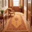 Tapis persan traditionnel avec médaillon, orange, vert et crème, lavable à la machine, antidérapant, à poils courts, pour l'intérieur et l'extérieur, adapté aux animaux de compagnie, idéal pour le salon, la chambre, la salle à manger, l'entrée, le corridor ou le bureau.-228379146