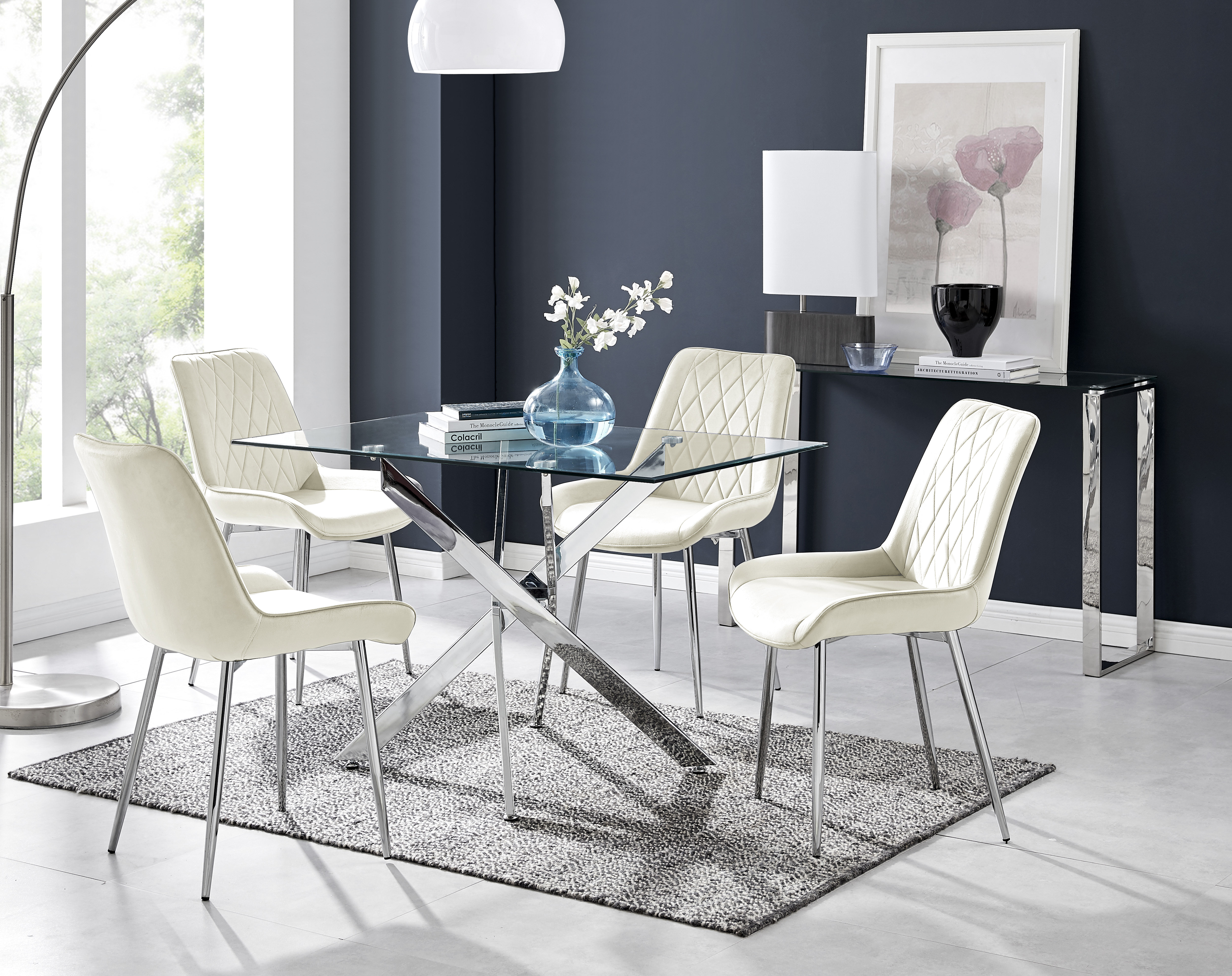 Glass chrome discount dining table set