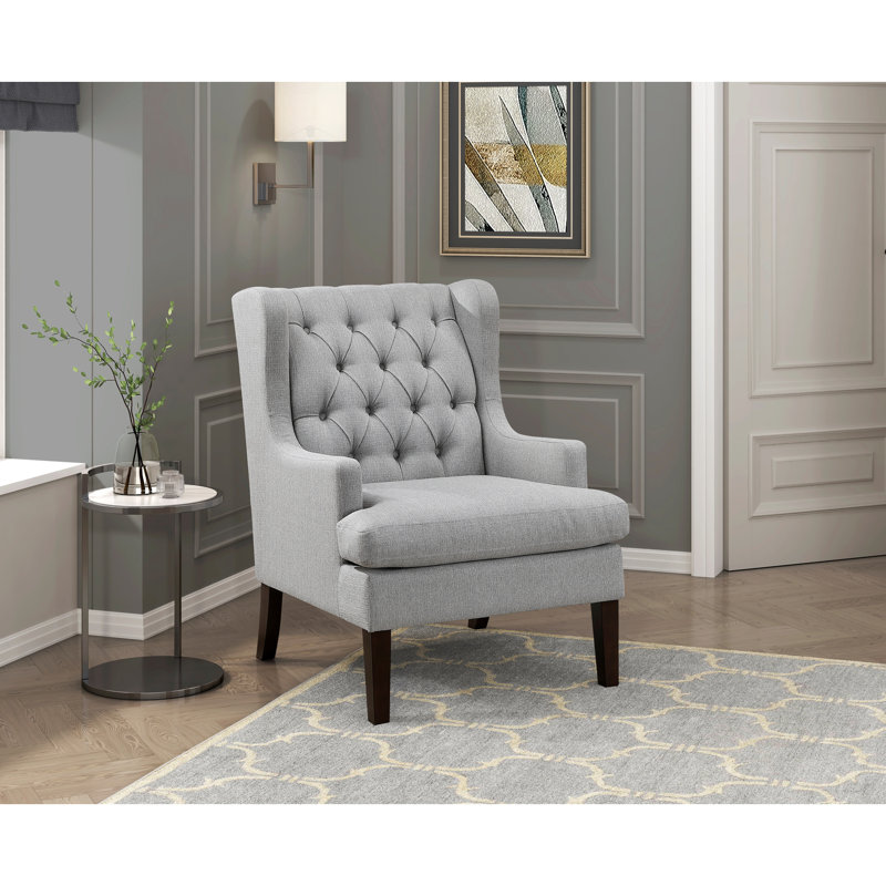 Chaise de salon grise à boutons avec housse de coussin amovible et siège en contreplaqué: tissu texturé en mousse, Gris