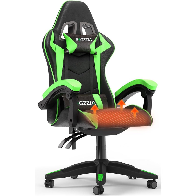 Gaming Chair with Heated Cushion, Black/Green