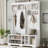 Modern Hallway Hall Tree With Metal Hooks And Storage Space, Multi-Functional Entryway Coat Rack With Shoe Cubbies, White-613365334