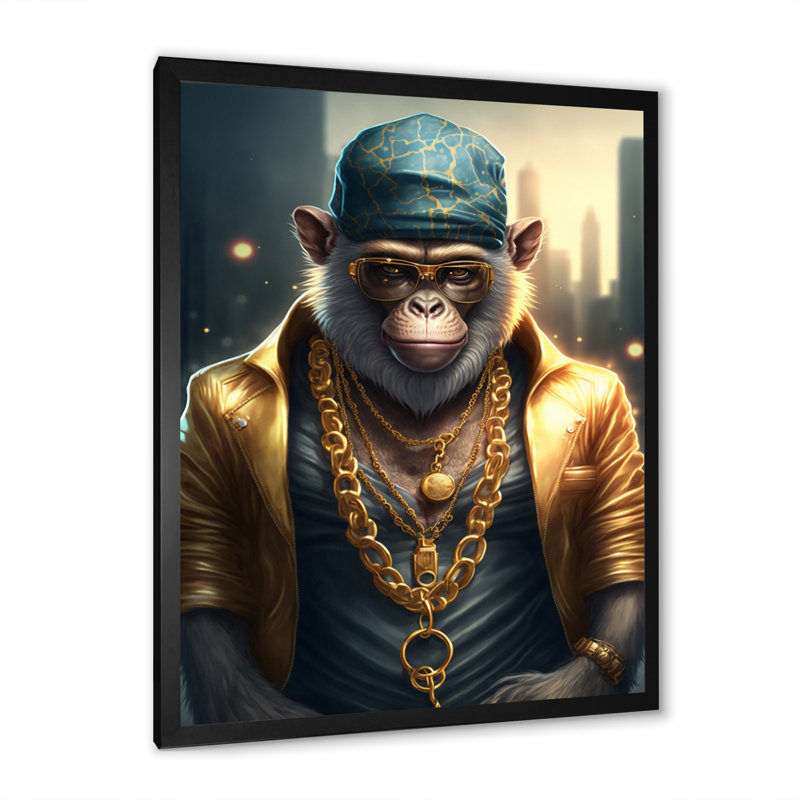 Monkey Gangster in NYC I - Impression sur toile, Impression noire sur toile encadrée, H 40 po x l 30 po x P 1,5 po