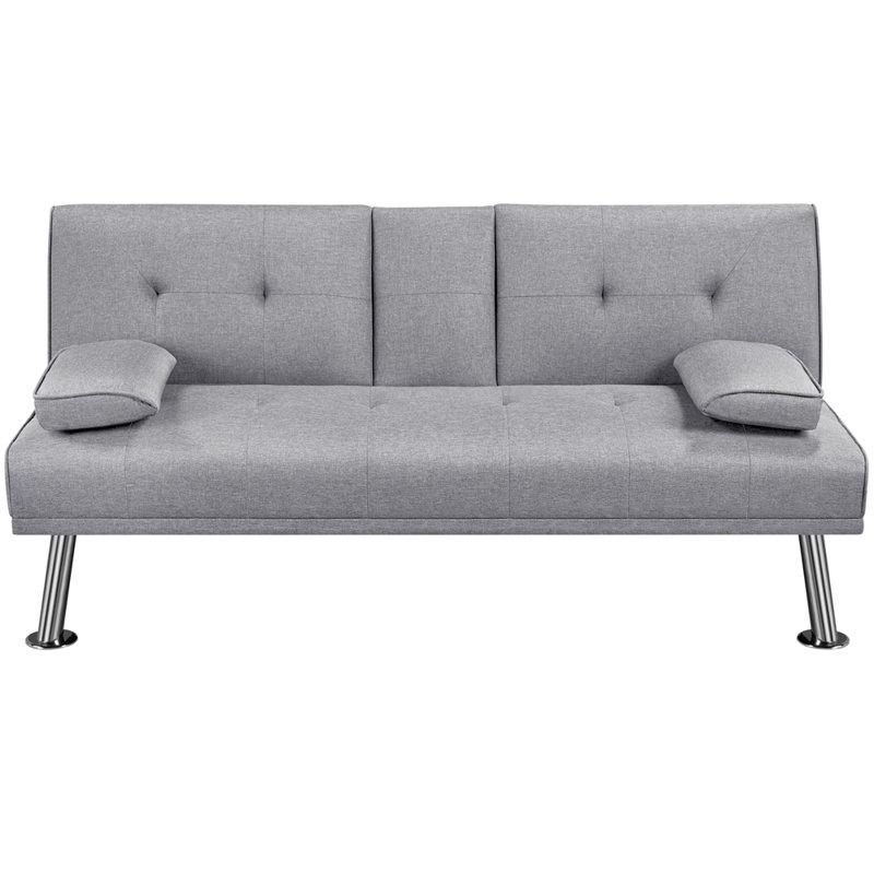 Colour 3-Seater Convertible Futon Sofa Bed, Light Grey