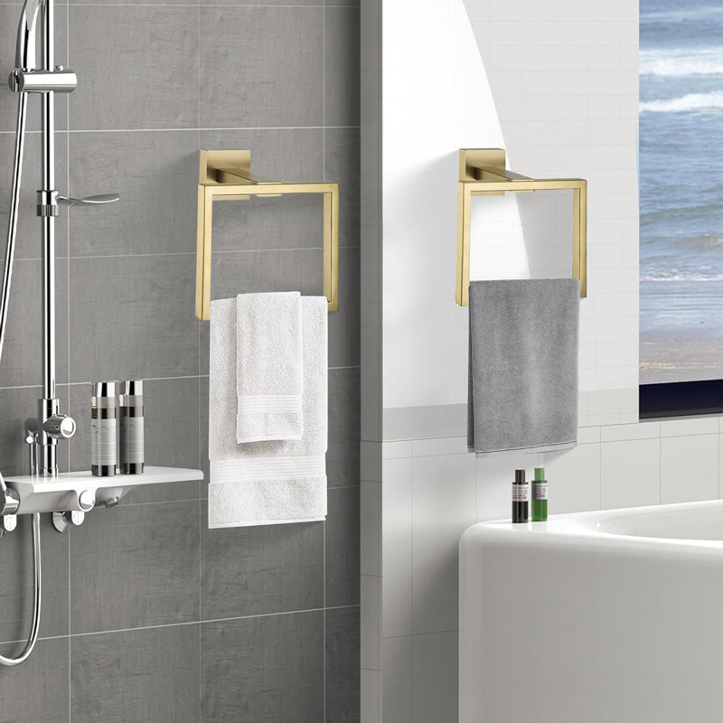 Wall Mount Square Towel Rings (2 Plece), Gold