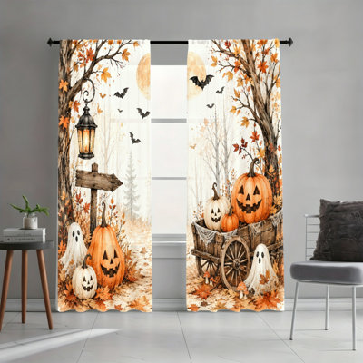 2 rideaux filtrant la lumière avec passe-tringle 2 pièces, scène d'Halloween effrayante, chauve-souris fantôme, pleine lune, rideaux imprimés, récolte d'automne, habillage de fenêtre toutes saisons pour salon, chambre à coucher, dortoir, décoration