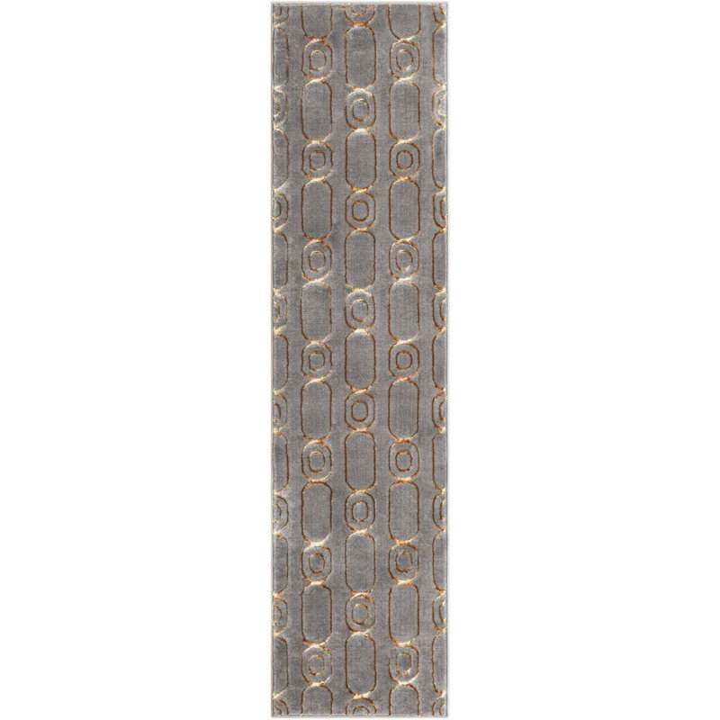 Contemporary Vincente Rug Gray and Gold Color, Runner 2' x 8'