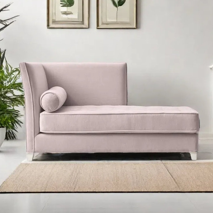 Chaise longue simple à dossier haut en bois massif, Orienté à gauche (vu de face), Rose clair