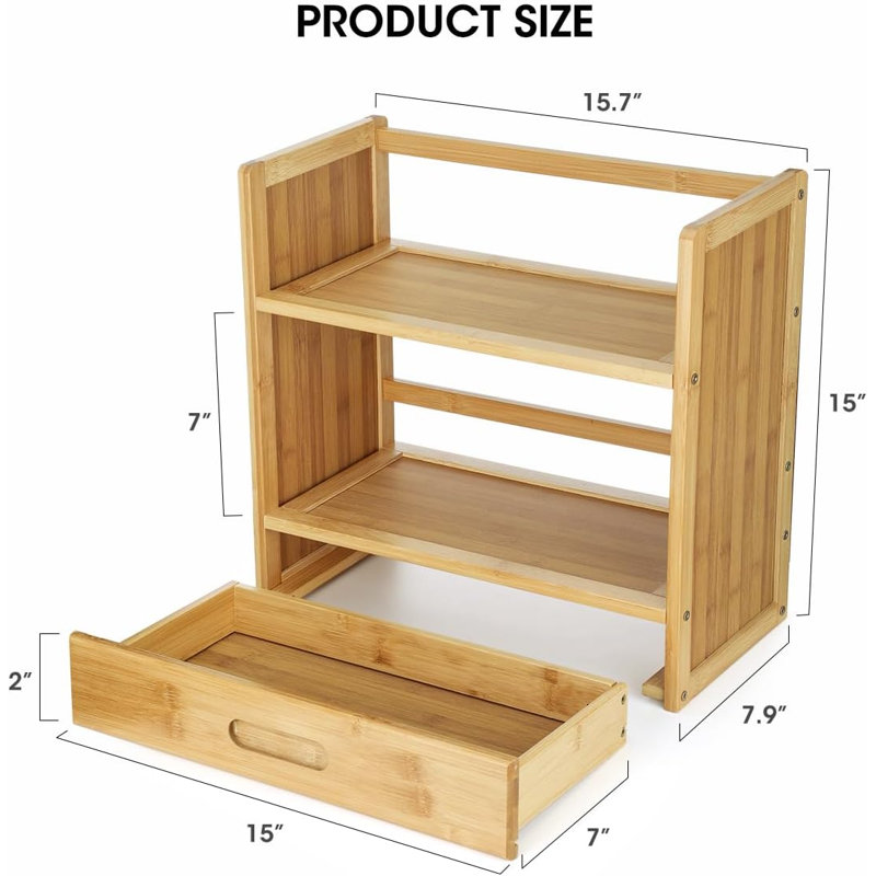 2-Tier Bamboo Shelf With Hidden Drawer