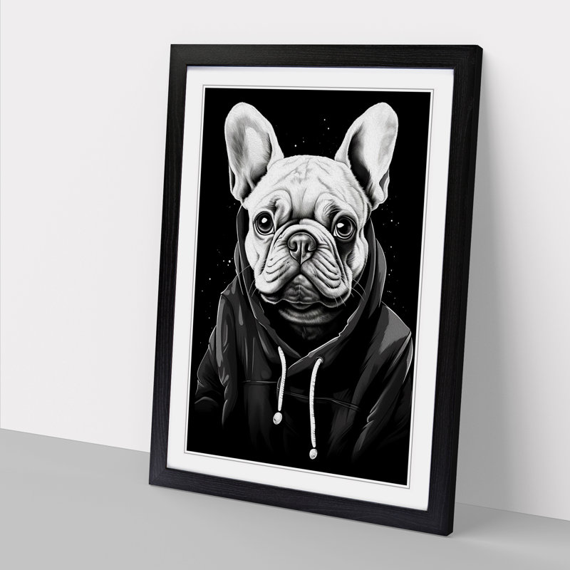 French Bulldog Line - Framed Print, 34cm H x 25cm W x 2cm D, Black