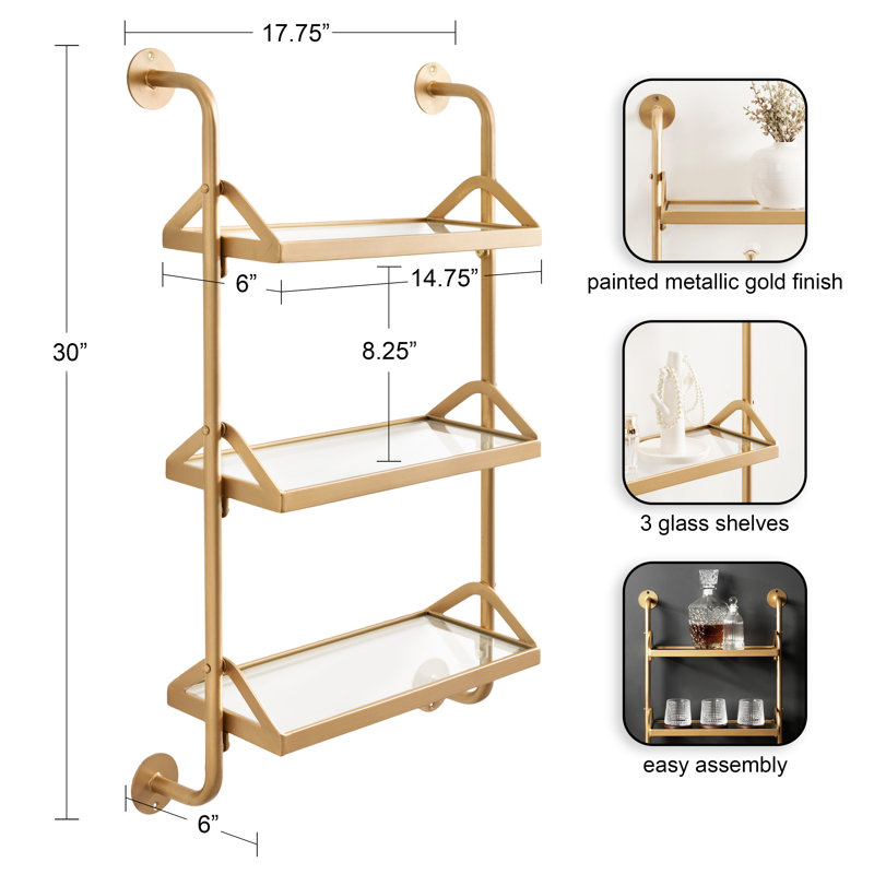 Tiered Storage Wall Shelf, Gold