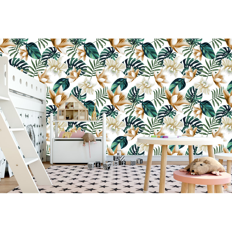 Rouleau de papier peint adhésif et colle 10 pi x l 24 po tropical fleurs Val