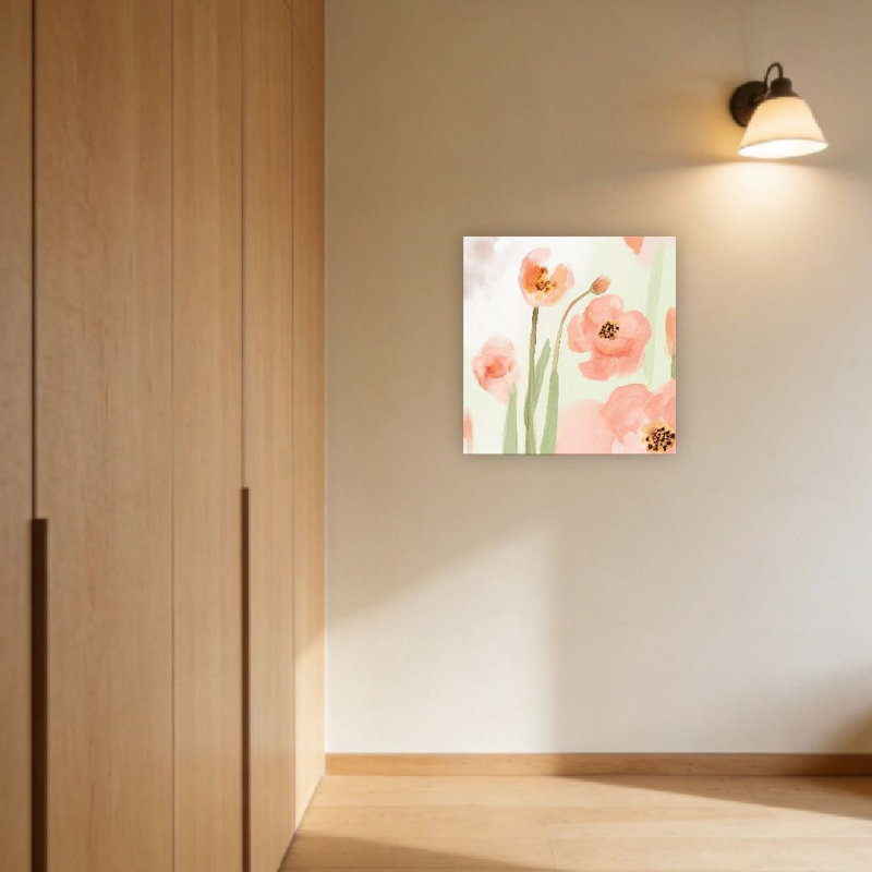 Coquelicots pêche doux, sans cadre, murale, 16 x 16
