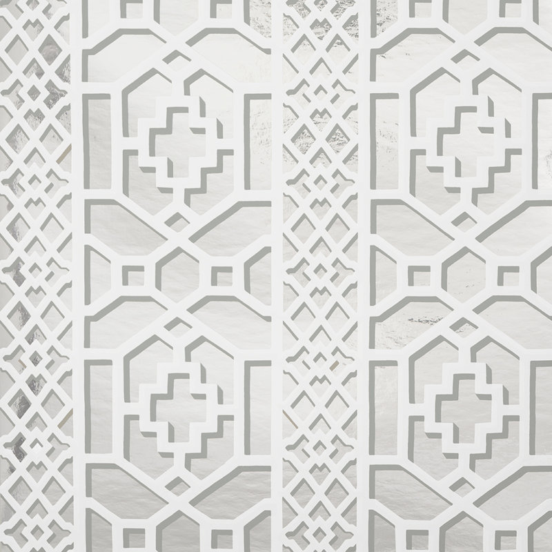 Zanzibar Trellis Mylar Wallpaper, Silver Mylar