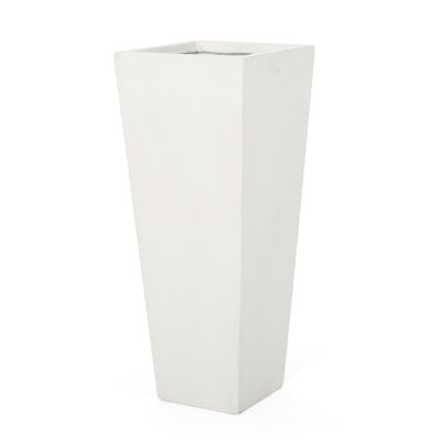 Outdoor Magnesium Oxide Planter With Tapered Design - 12.95L X 12.95W 32.88H, Matte White, Transform Your Backyard Decor, No Assembly Cast Stone Oxide, Beautify Patio Space,