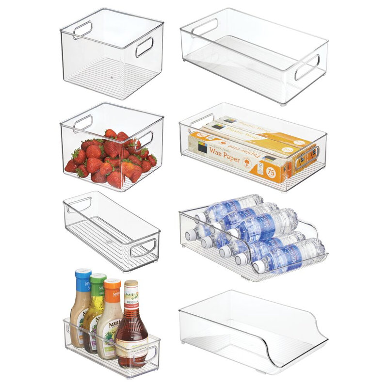 Ensemble de 8 bacs de rangement pour réfrigérateur iDesign - comprend des bacs avec poignées et un porte-bouteille d'eau