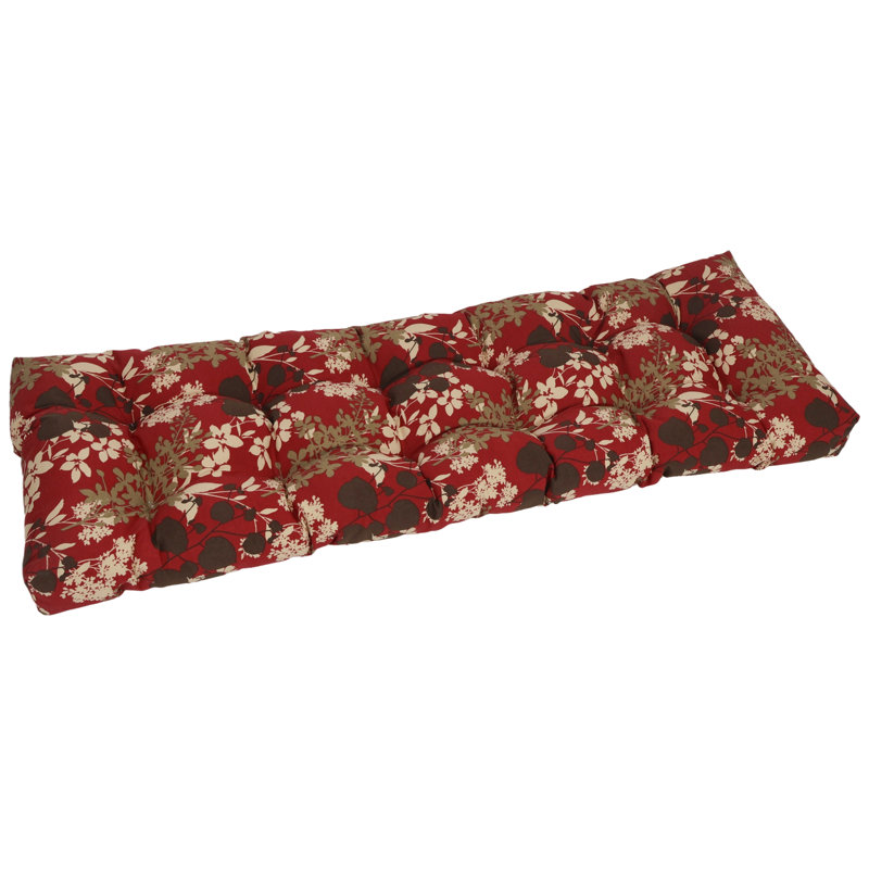 Tufted Outdoor Bench Cushion, 55" W x 19" D, Red/Brown/Tan/Montfleuri Sangria Floral