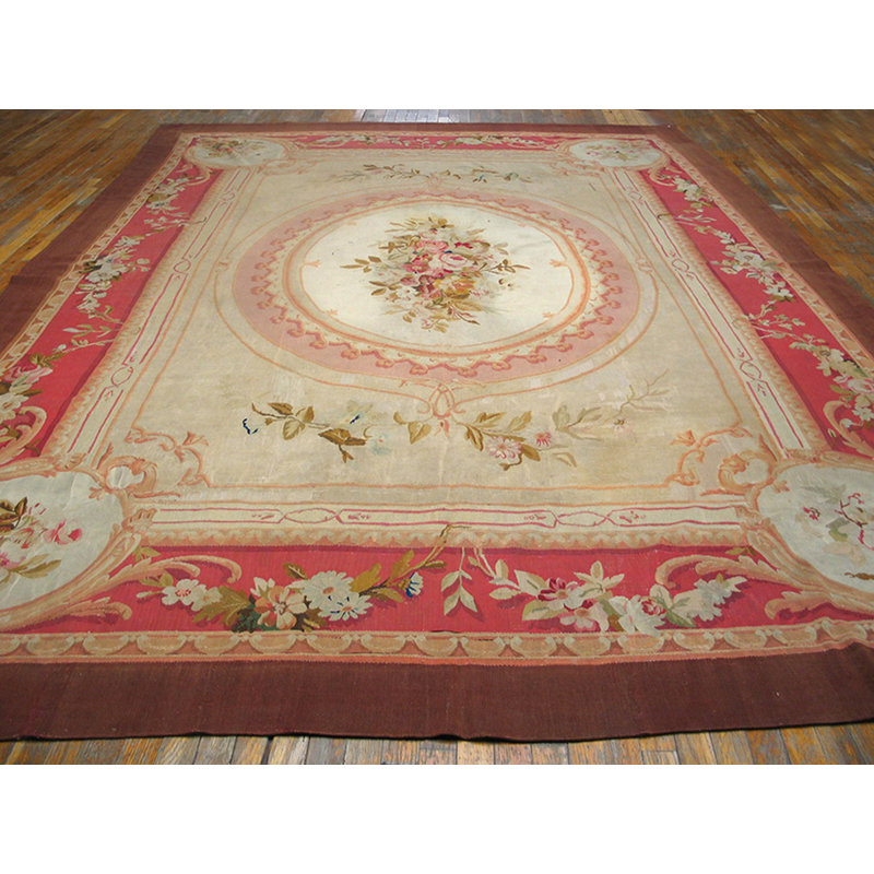 Antique Classic Floral Medallion French Aubusson Room Size Rug