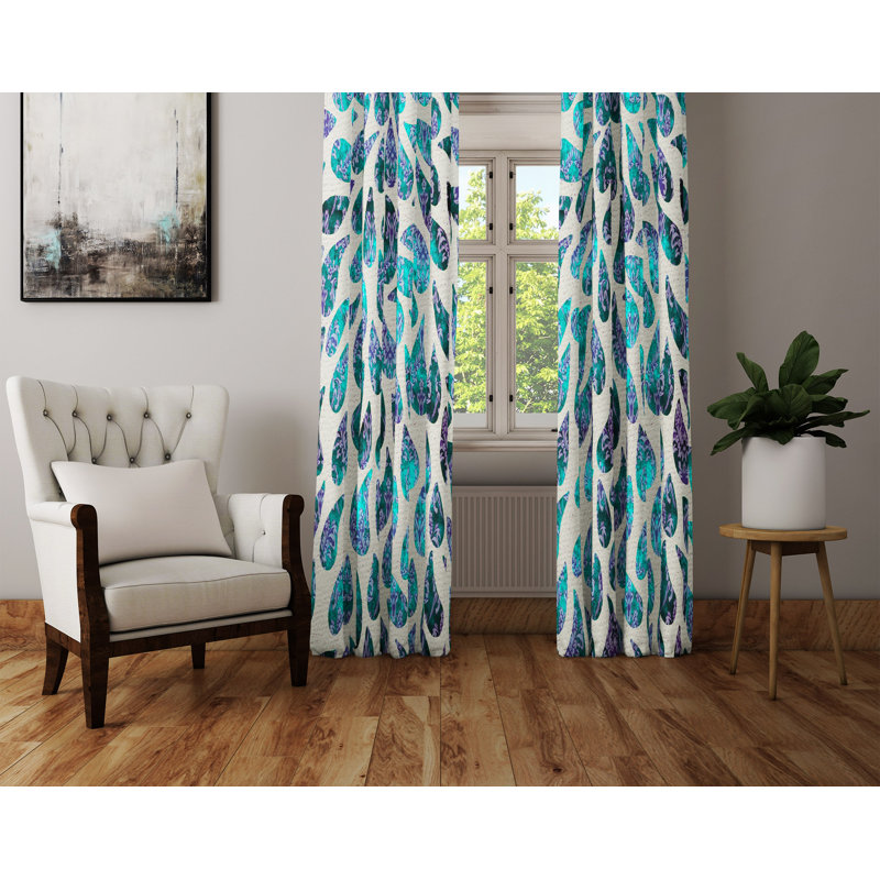 Panneau de rideau semi-transparent Paisley, Sarcelle / Mauve, l 40 po x L 61 po