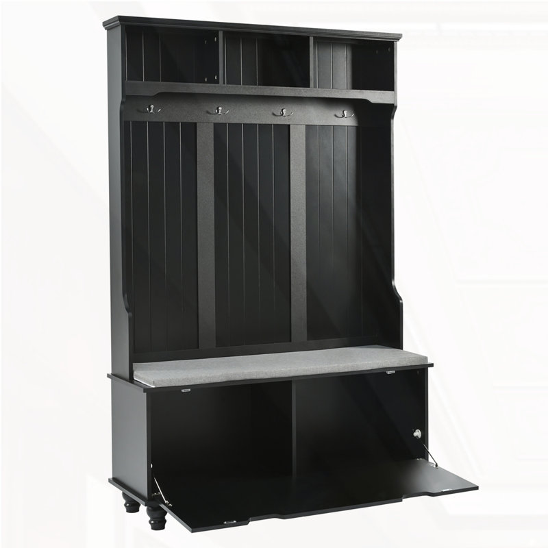 Hall Tree with Storage Bench, Black