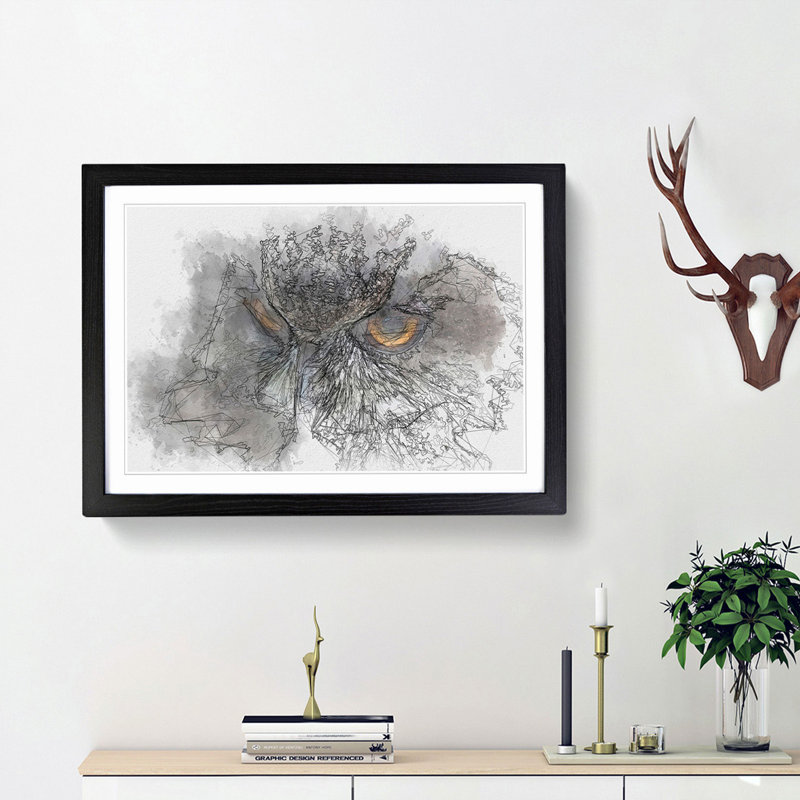 A Great Horned Owl in Abstract - Picture Frame Graphic Art Print, 48cm H x 65cm W x 2cm D, Black Framed