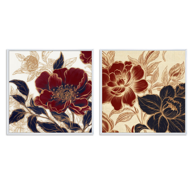 Ensemble de 2 œillets rouges et bleus, Cadre flottant blanc, H 36 po x l 73 po