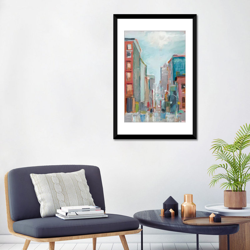 « centre-ville ii », impression sur toile, Papier d'art encadré noir, Blanc, H 32 po x l 24 po x P 1 po