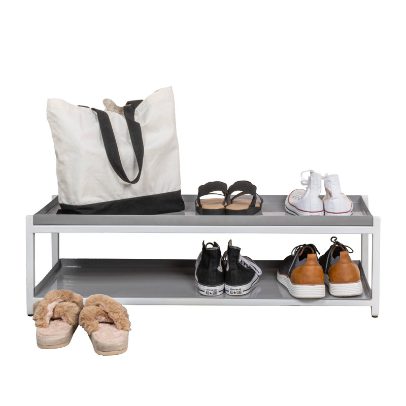 6 Pair Shoe Rack, Gray/White