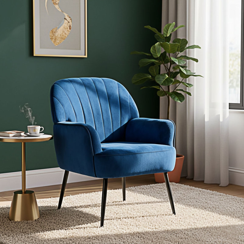 Fauteuil d'appoint rembourré, Blue, Noir