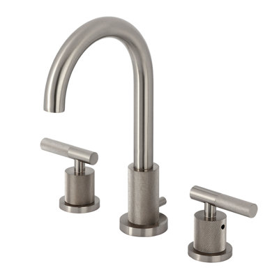Robinet de salle de bain espacé à deux poignées à fixation sur le comptoir avec poignée moletée et bonde escamotable en laiton Kingston